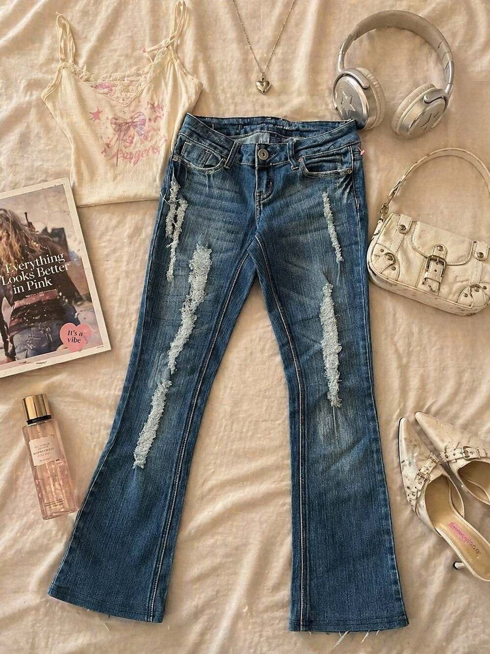 Z.CO.‎ Premium Jeans Y2K Low Rise Flare Distressed Bootcut Size 1